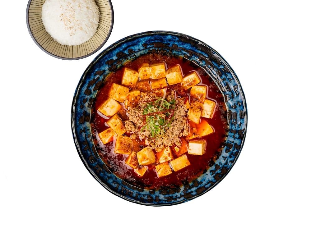 Mapo Tofu with Ground Meat, Rice